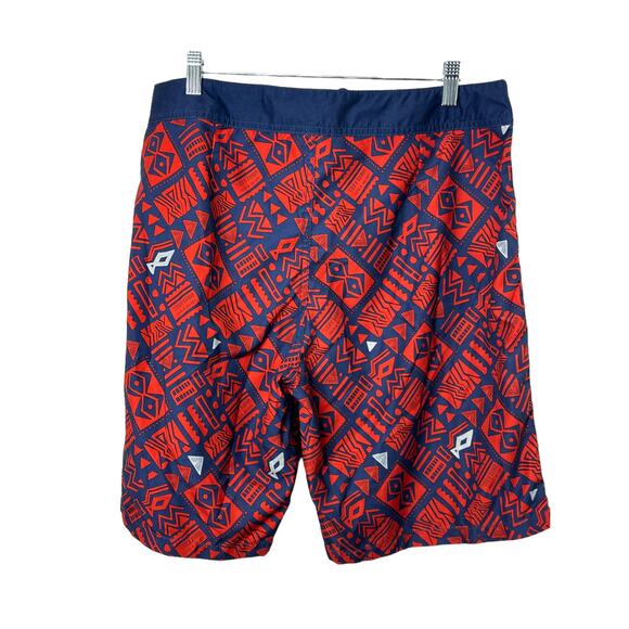 Zumiez Free World TIKI Red Navy & Gray Print Board Shorts Men's Size 34 NEW $40 - Picture 2 of 6